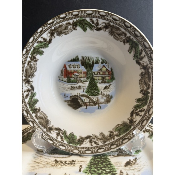 Gibson Home Christmas Village Dinner Plates & Bowl Set Holiday Winter Scene - Picture 2 of 8